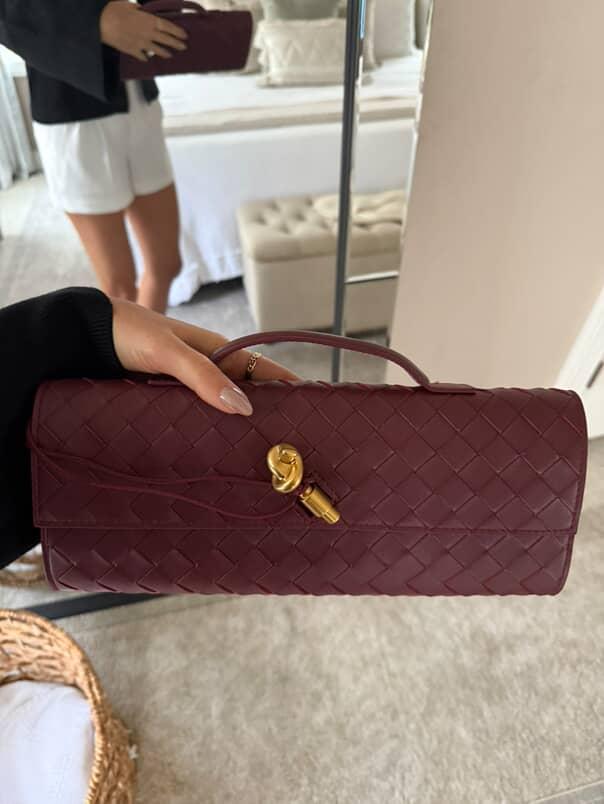 Kiva – Woven Leather Baguette Bag with Pin Lock Closure