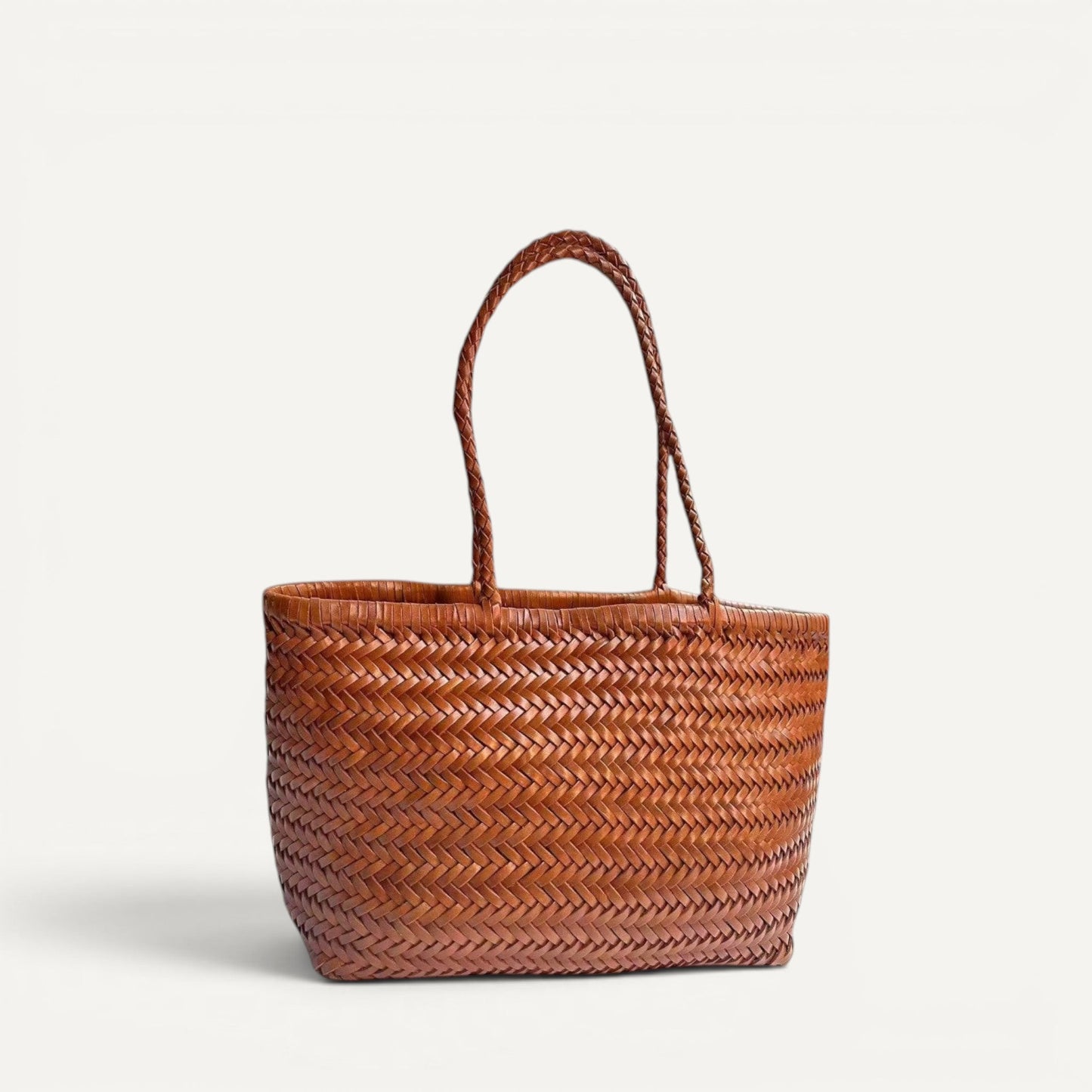 Lana handmade genuine top layer cowhide woven leather tote bag with soft shoulder strap