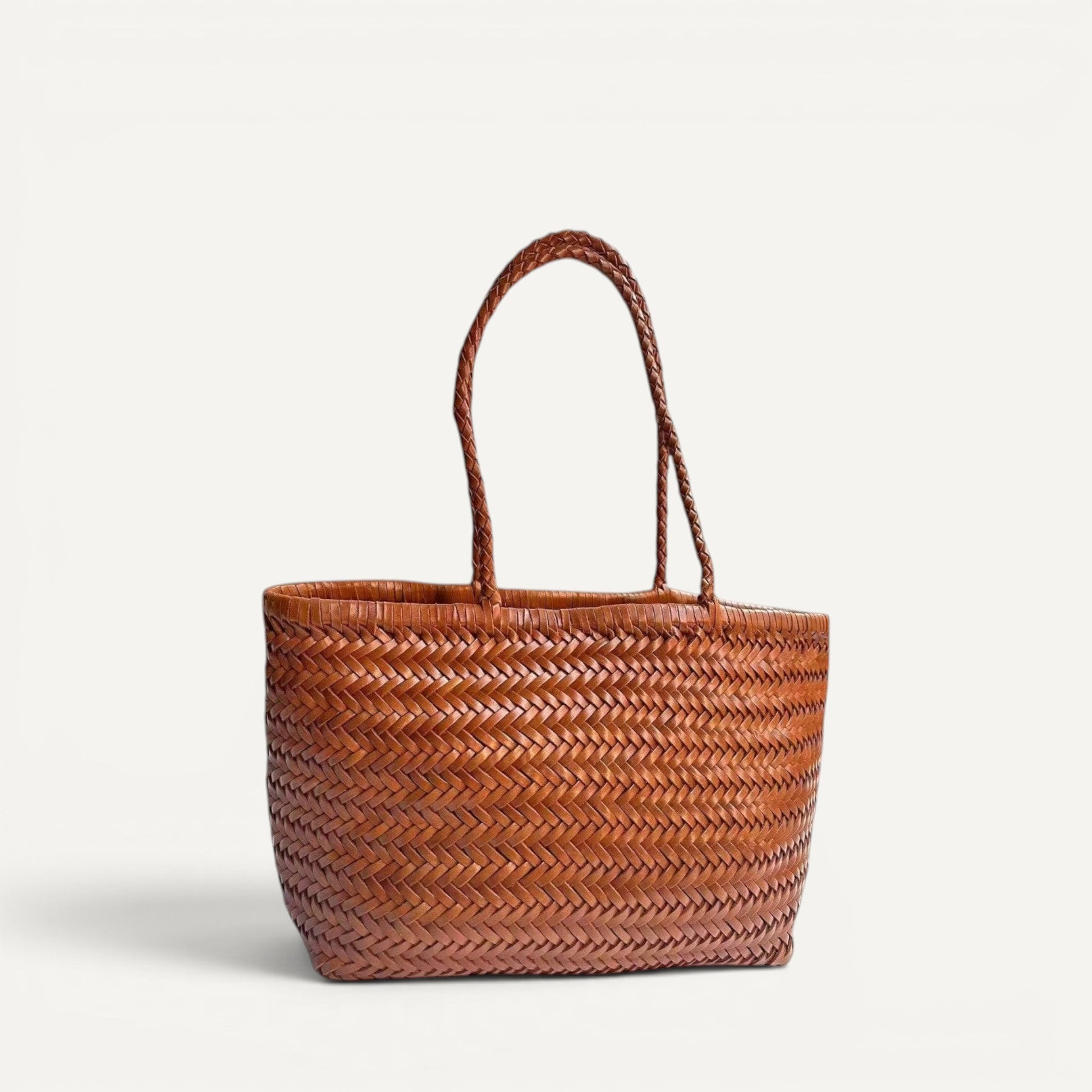 Lana handmade genuine top layer cowhide woven leather tote bag with soft shoulder strap