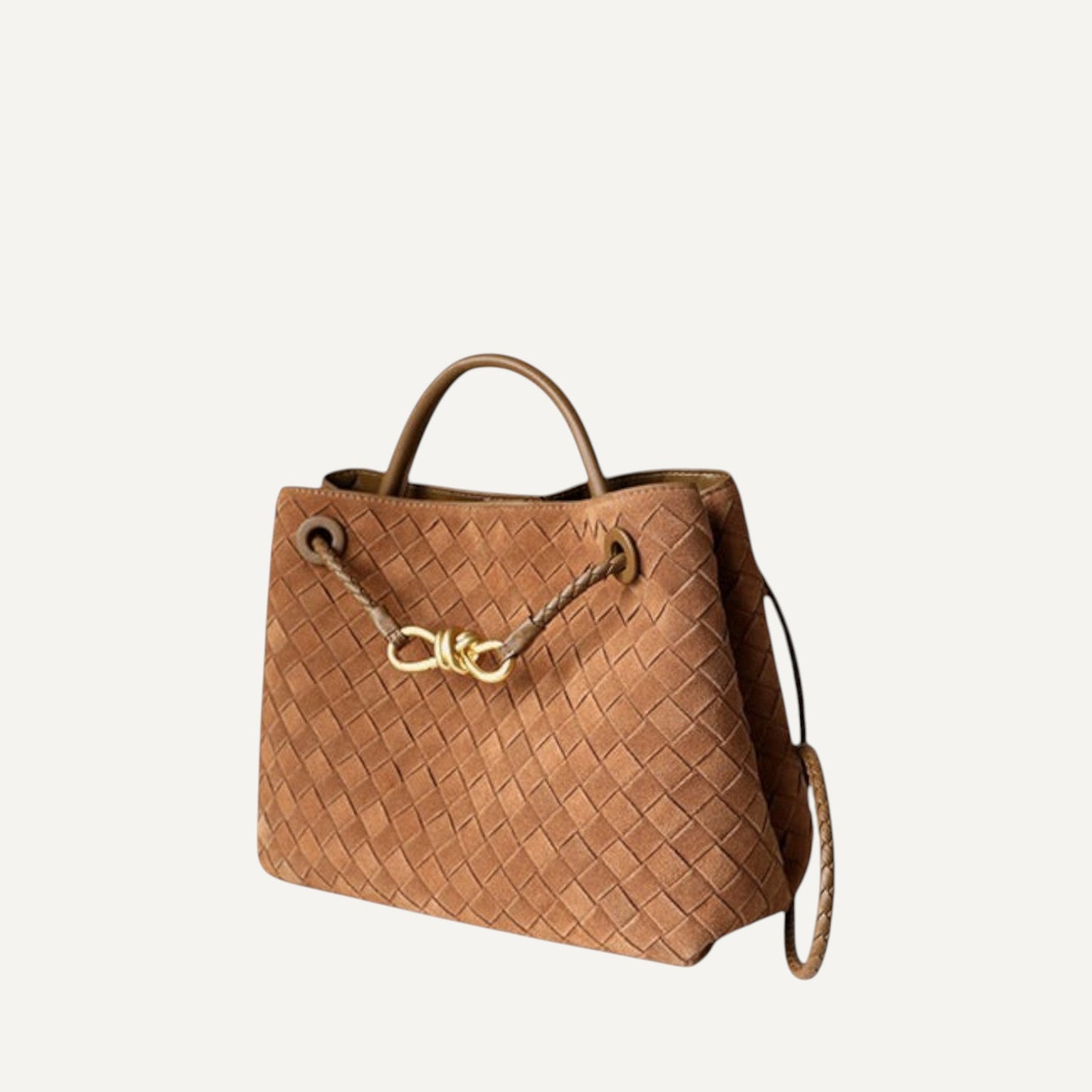 Jade Suede Leather Woven Tote Bag