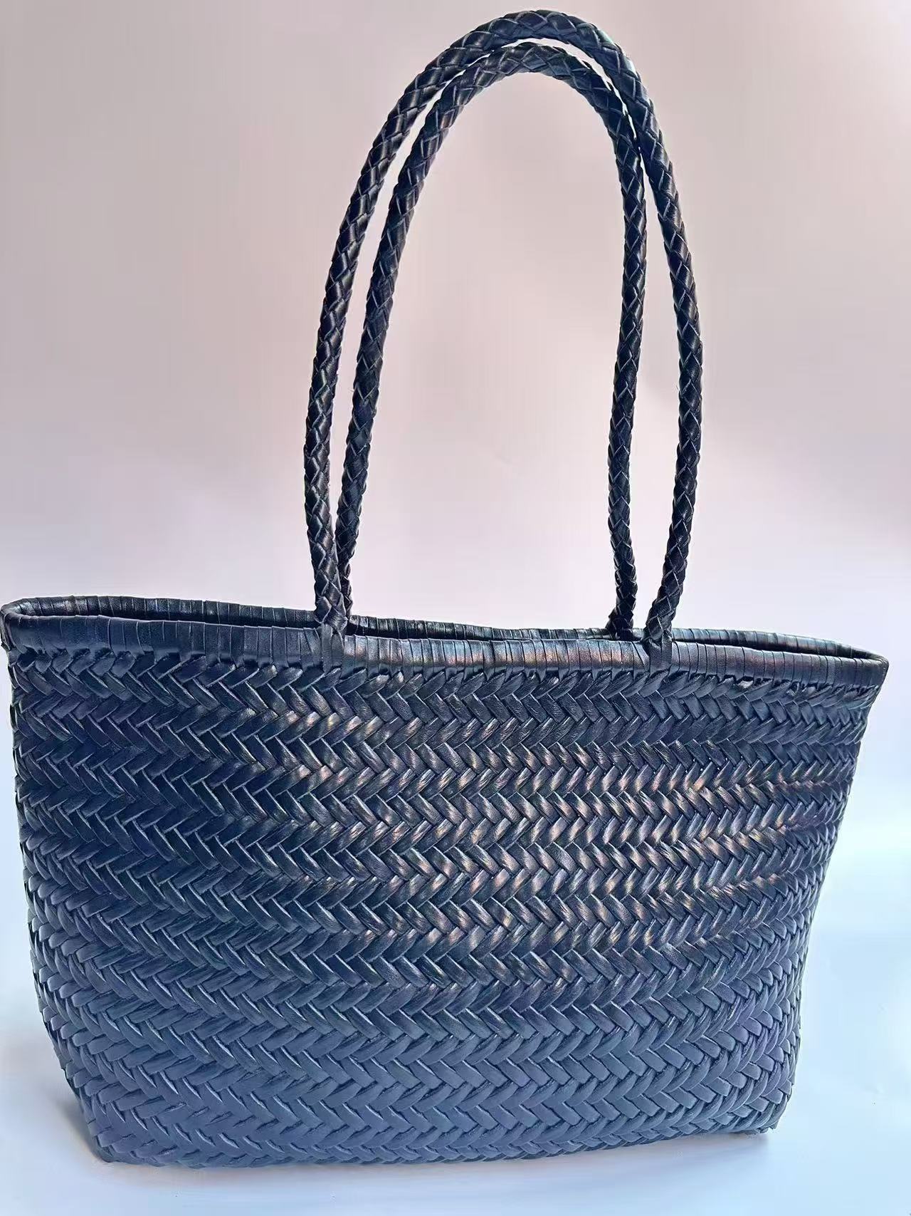 Lana - 100 % handgemachte echte TOP LAYER Rindsleder gewebt Leder Umhängetasche, Gemüsekorb, Einkaufstasche