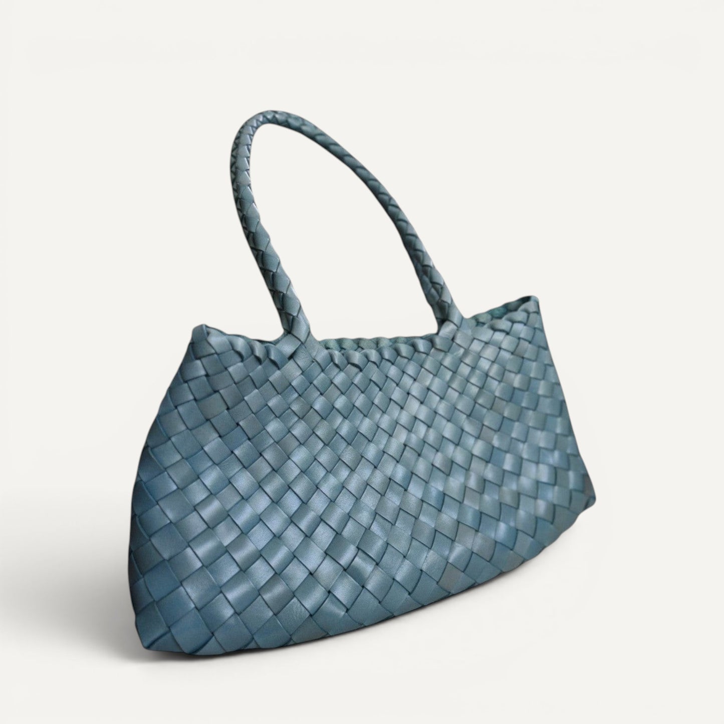Leah Woven Full-Grain Leather Tote Bag with Zipper