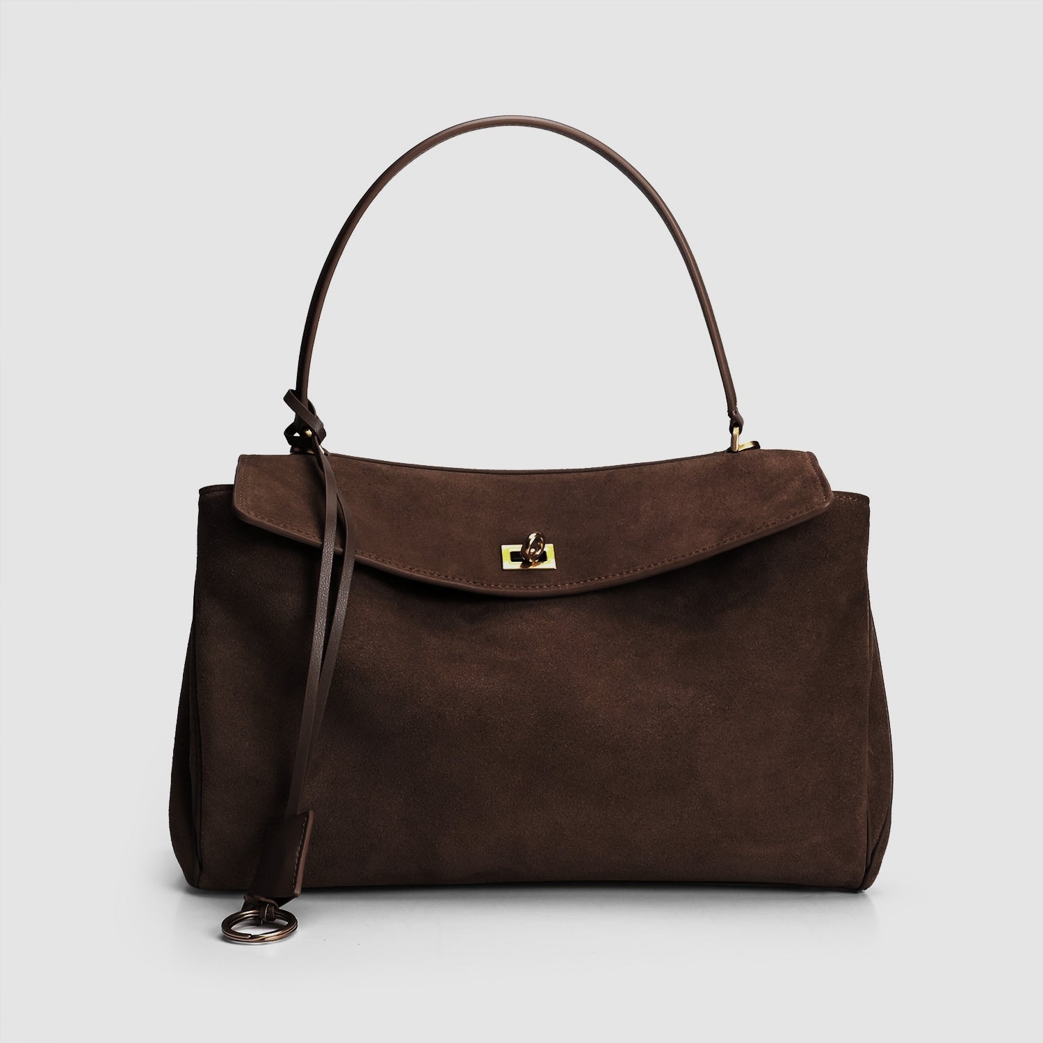 Harper large suede leather shoulder bag with gold-tone hardware and structured design