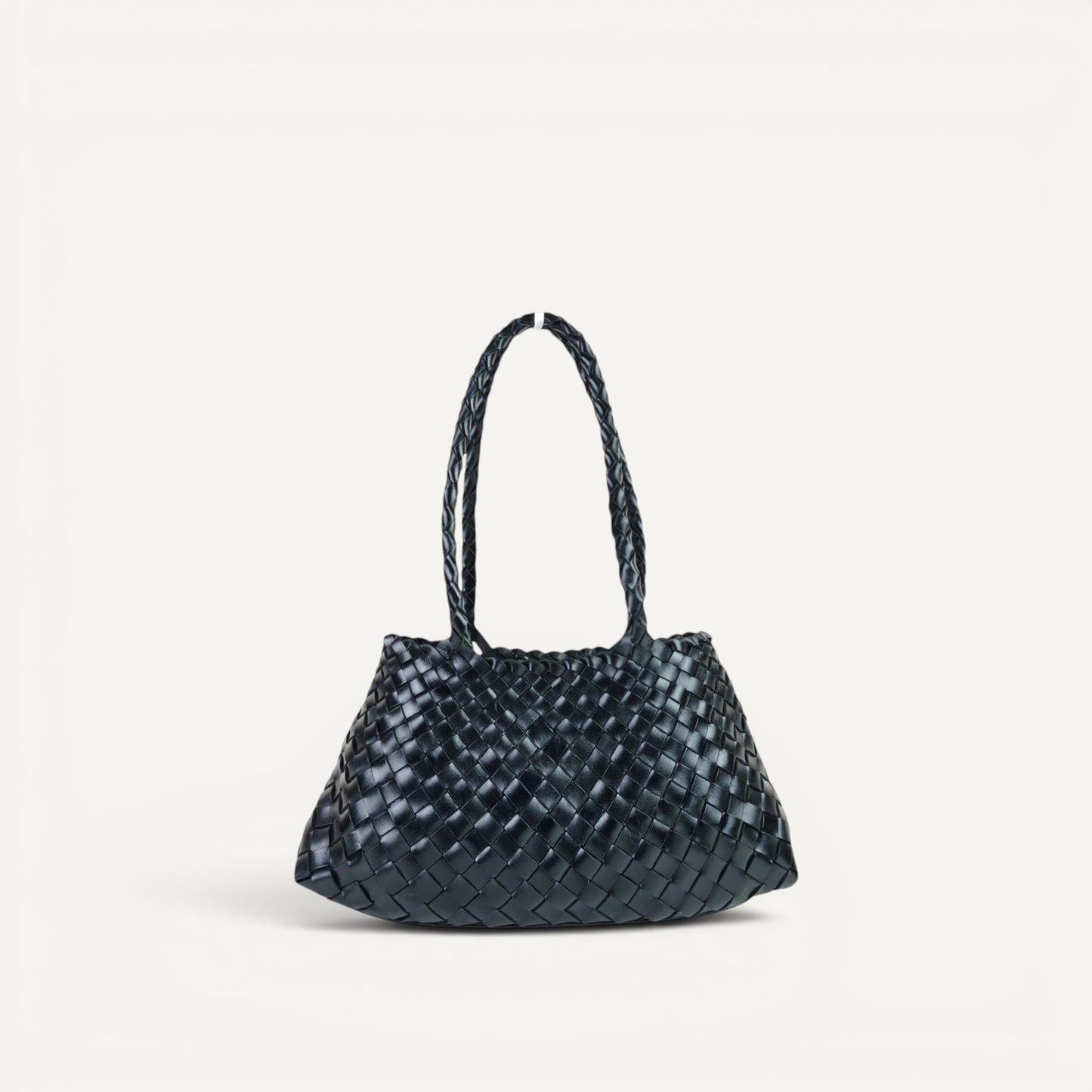 Handwoven Opal City Zip leather tote bag with full-length zipper closure and long top handles