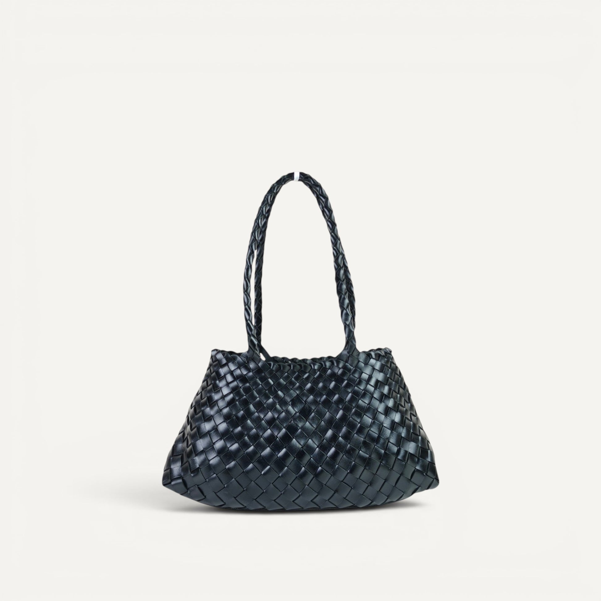 Handwoven Opal City Zip leather tote bag with full-length zipper closure and long top handles