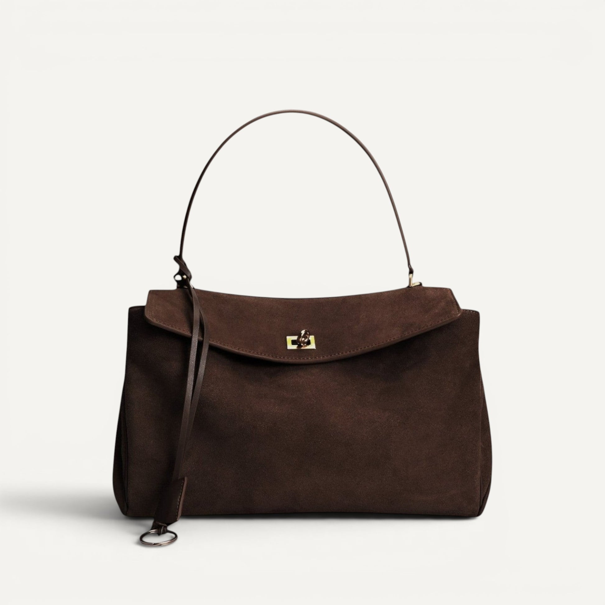 Harper large suede leather shoulder bag with gold-tone hardware and structured design