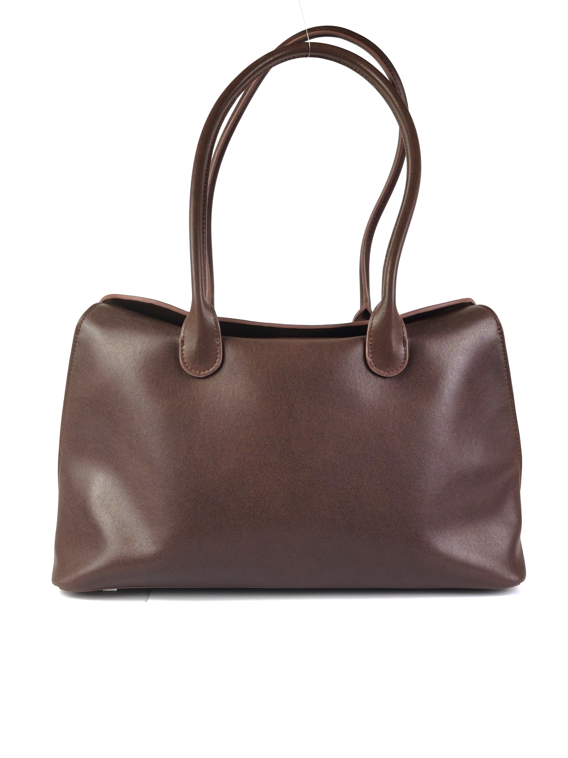 Valentina Tote brown genuine leather shoulder bag with structured design
