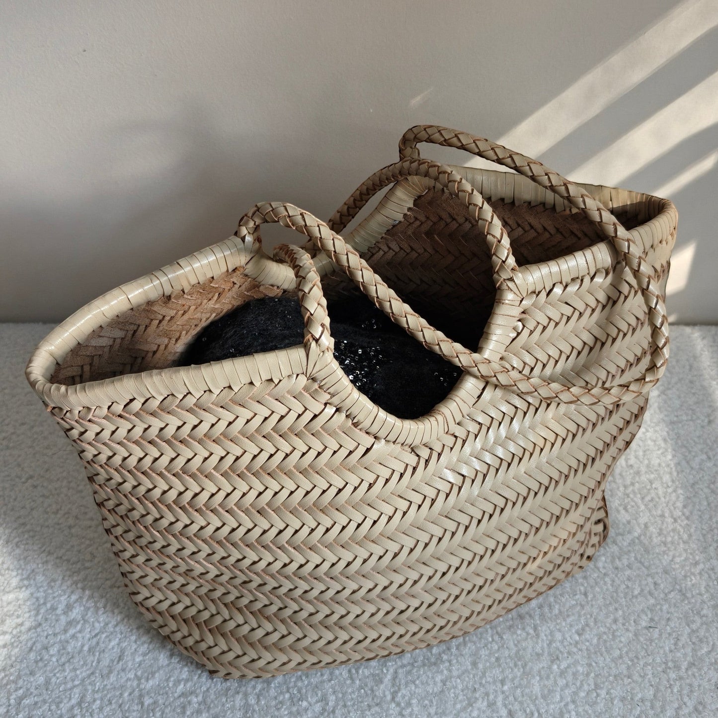 Phoebe Woven Full-Grain Leather Shoulder Tote Bag