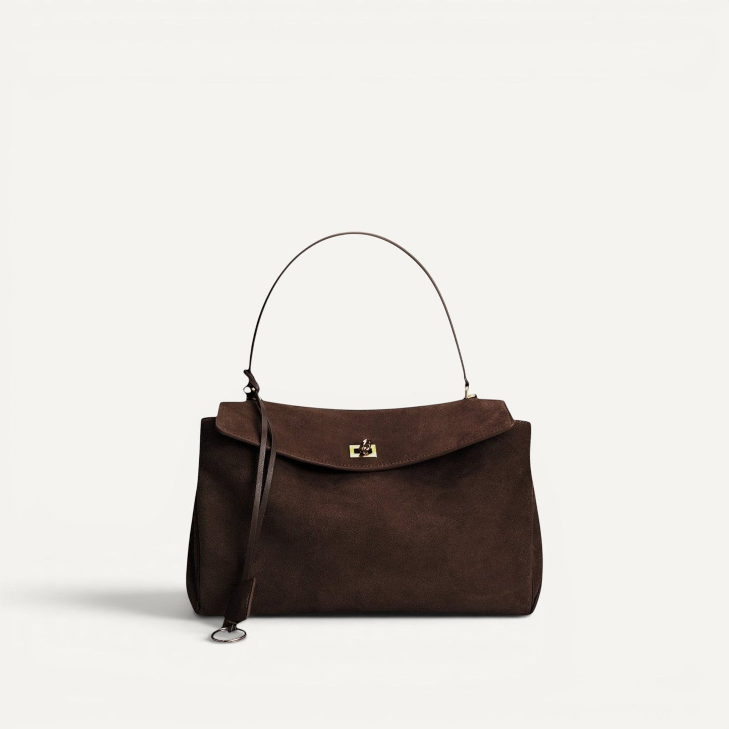 Harper Medium suede leather shoulder bag with structured design and detachable strap for everyday work and travel use