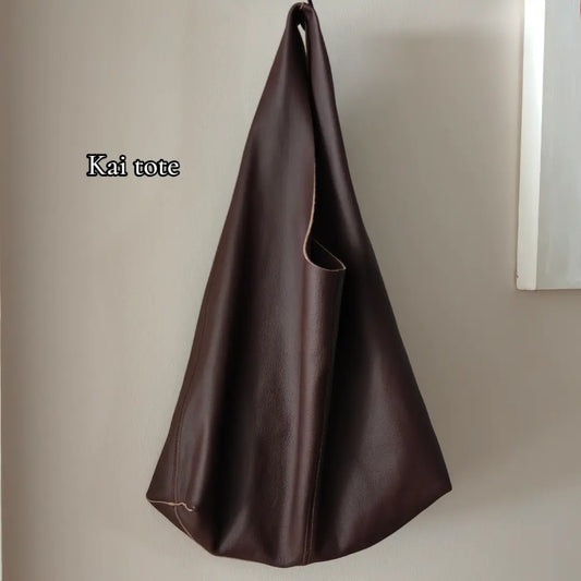 Kai - Large-Capacity Slouchy Tote Bag, Full-Grain Leather, Minimalist Style