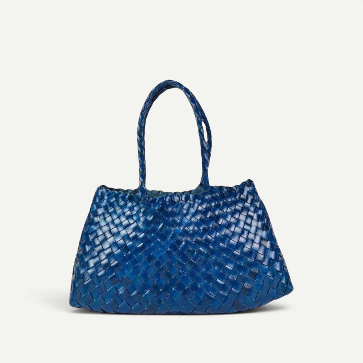 Leah Woven Full-Grain Leather Tote Bag with Zipper