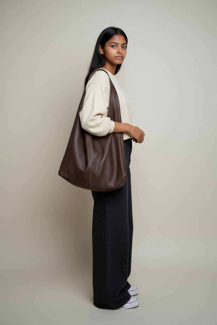 Naomi - Neue dreieckige Einkaufstasche aus Wildleder für Herbst/Winter 2024 - Umhängetasche mit großem Fassungsvermögen für Pendler - Vielseitige Damentasche aus echtem Leder