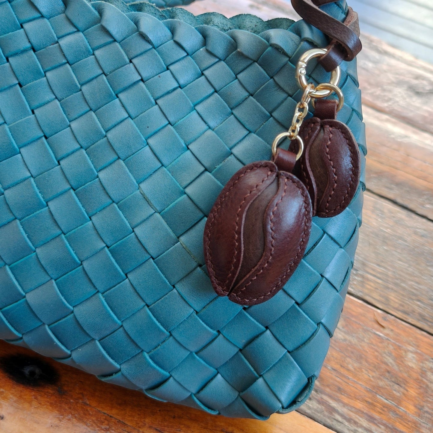 Coffee Bean Handmade Leather Bag Charm