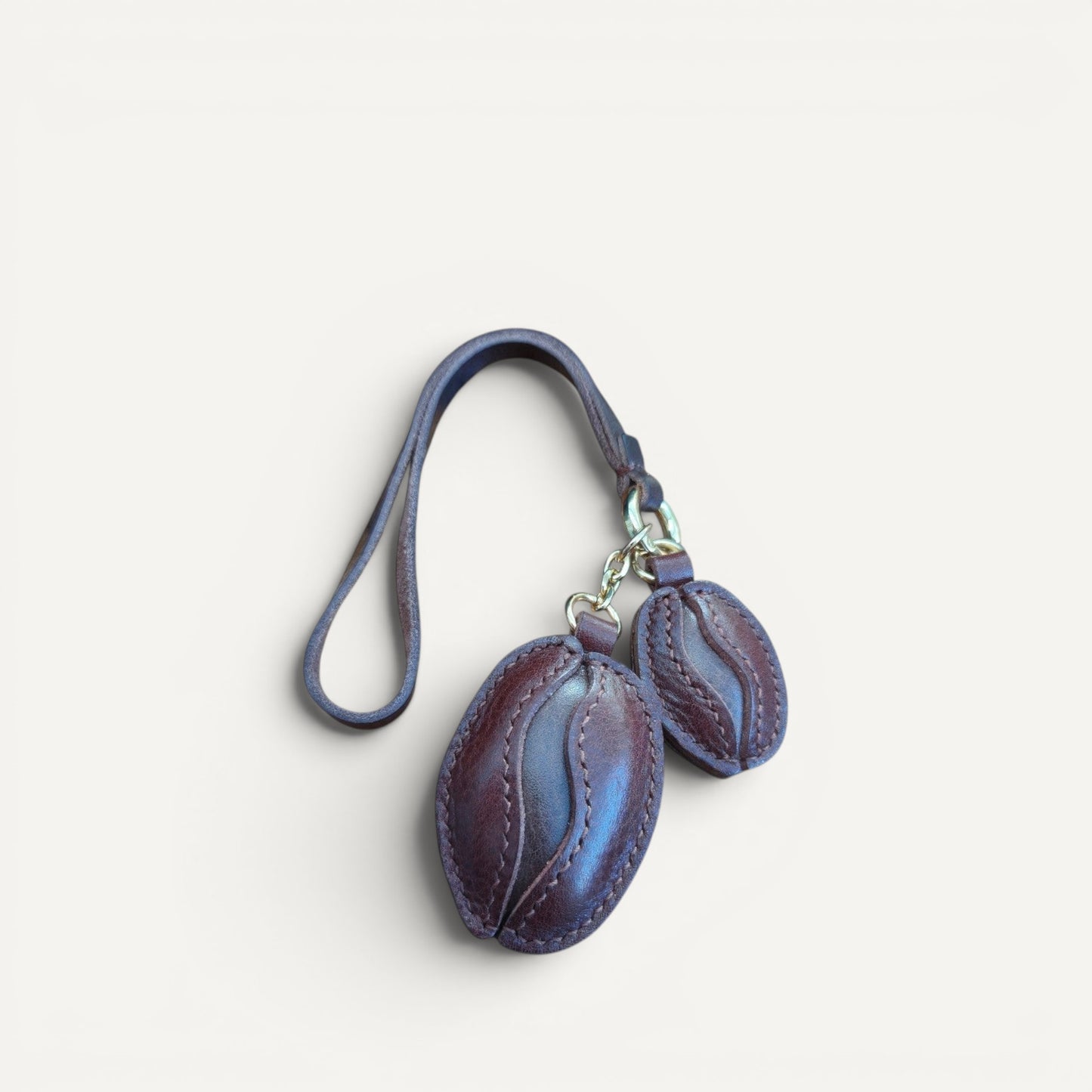 Handmade coffee bean charm made of premium full-grain leather key ring accessory