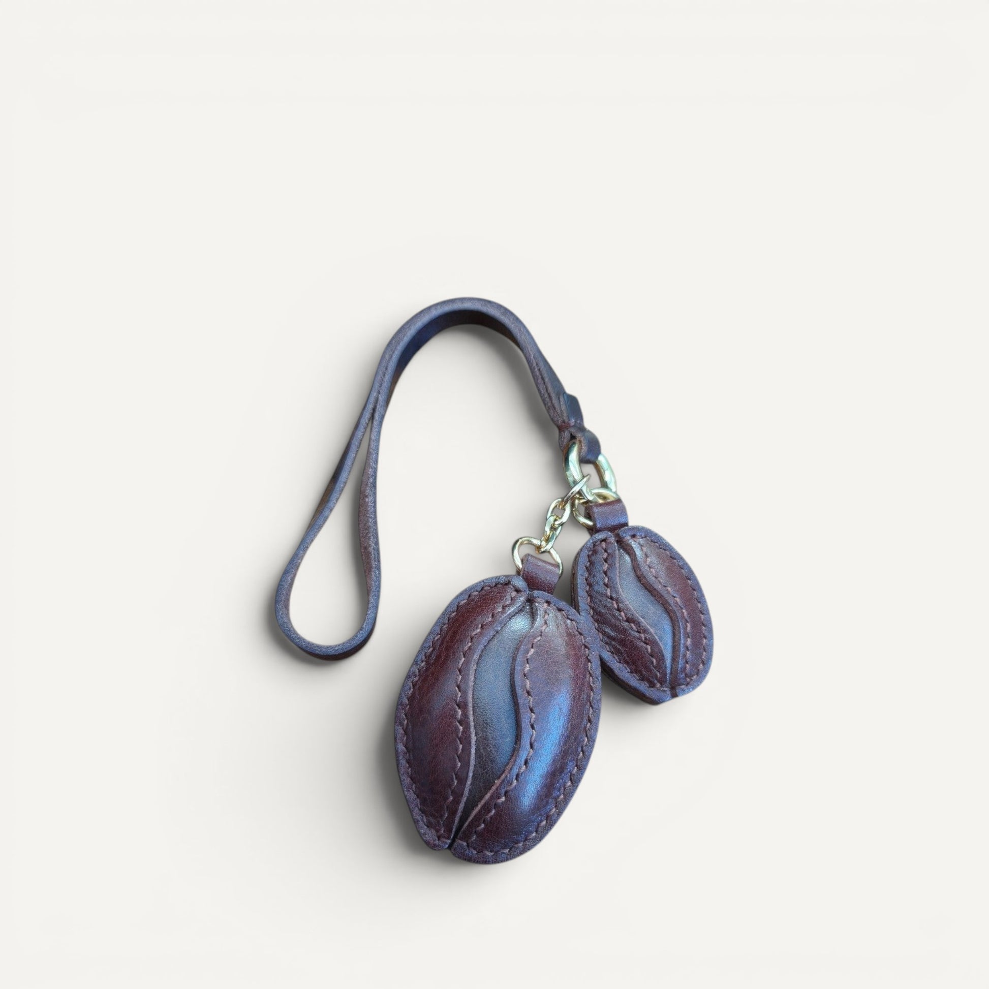 Handmade coffee bean charm made of premium full-grain leather key ring accessory