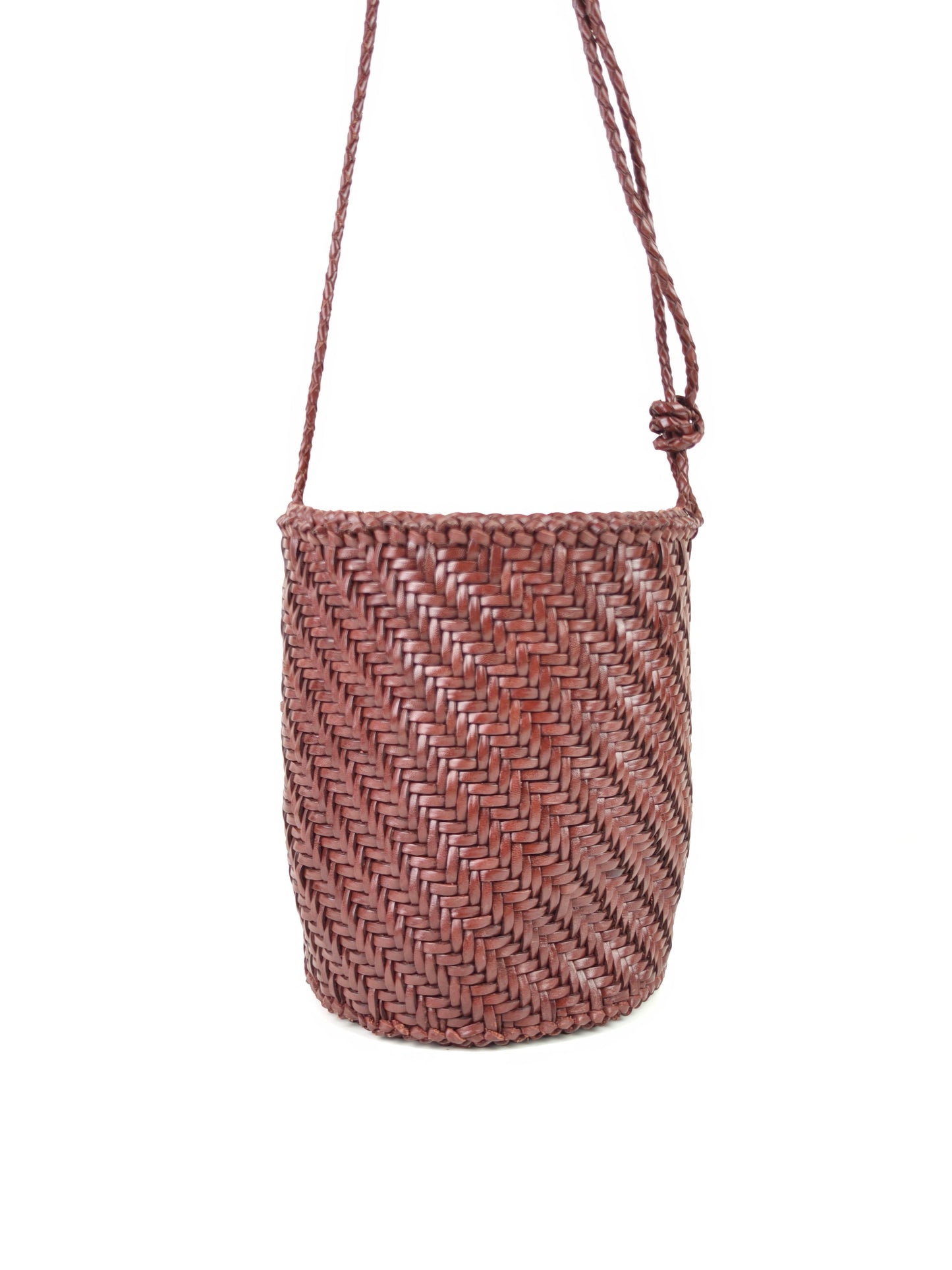 Handmade retro leather woven top layer cowhide Serena crossbody bucket bag with adjustable strap