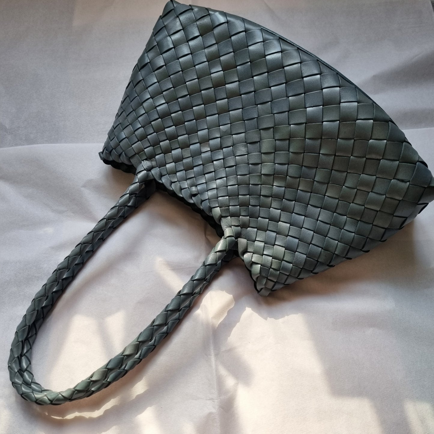 Opal (MEDIUM LONG HANDLES) - Handmade TOP LAYER cowhide leather woven shoulder tote bag with long handles
