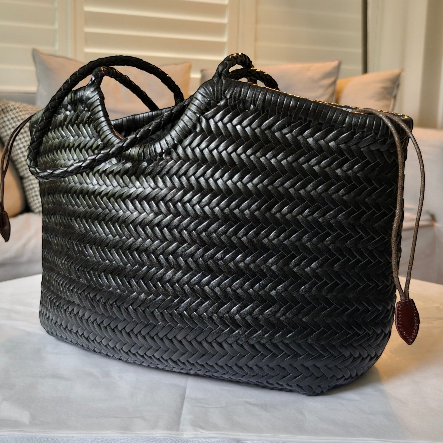 Phoebe Woven Full-Grain Leather Shoulder Tote Bag