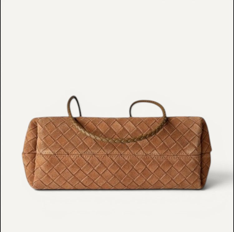 Jade Suede Leather Woven Tote Bag