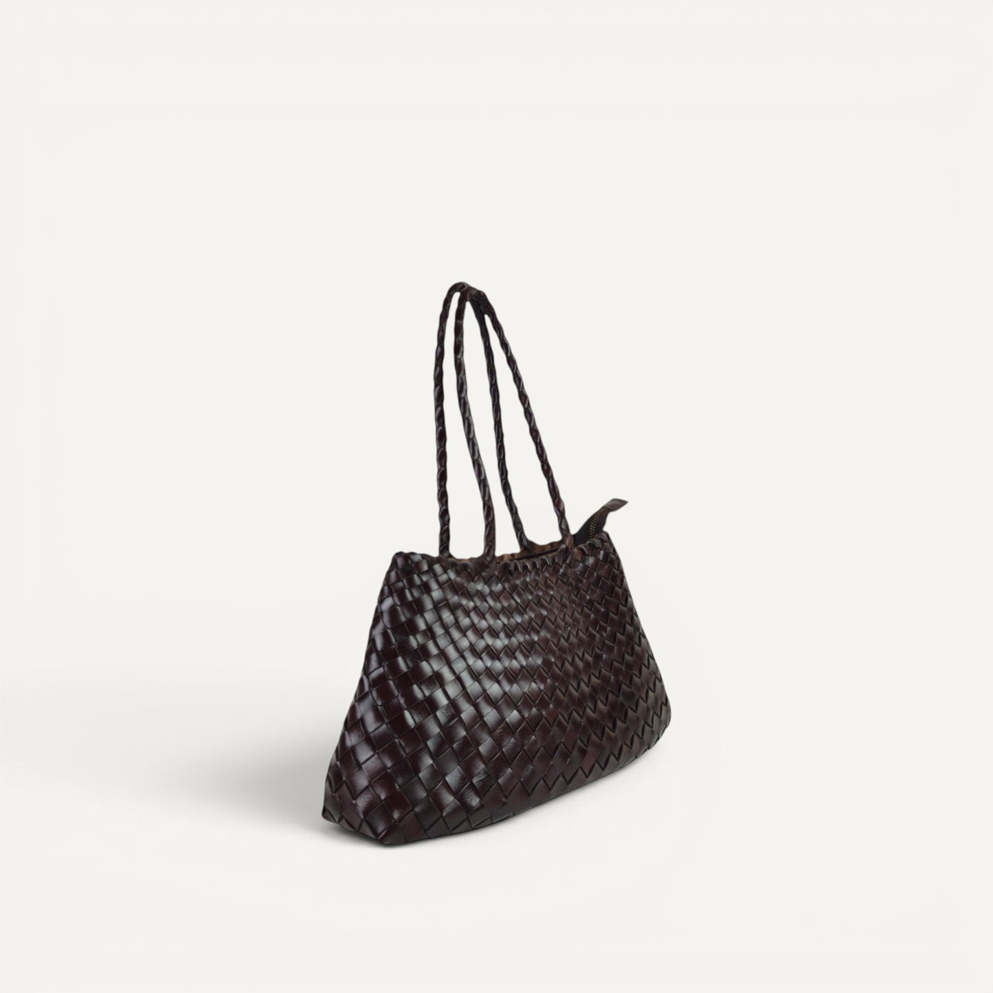 Opal City Zip handmade woven cowhide leather tote bag with full-length zipper closure and long top handles