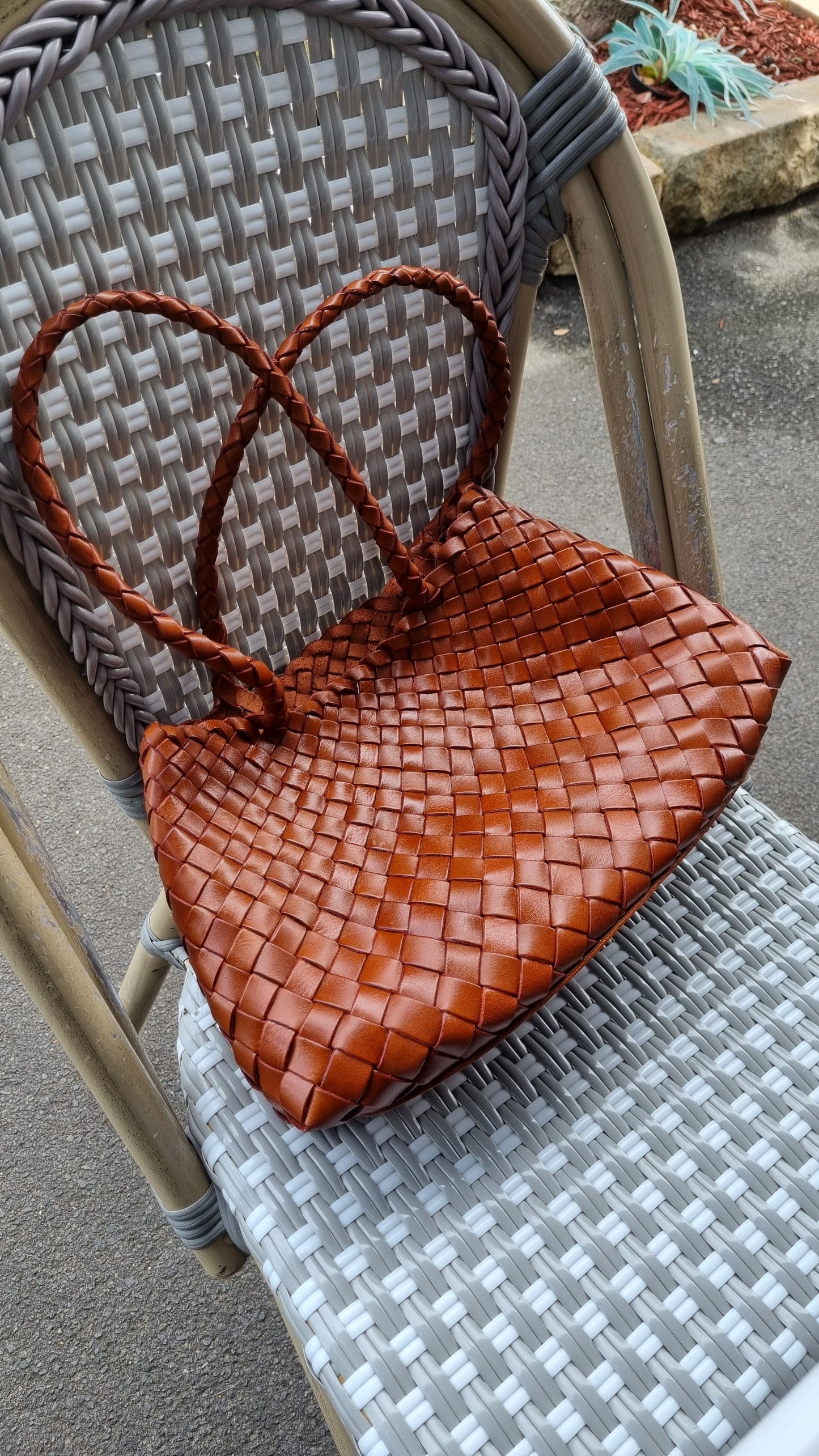 Opal (MEDIUM LONG HANDLES) - Handmade TOP LAYER cowhide leather woven shoulder tote bag with long handles