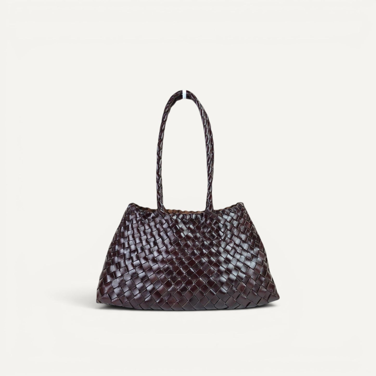 Opal medium handmade top-layer cowhide leather woven shoulder tote bag with long handles