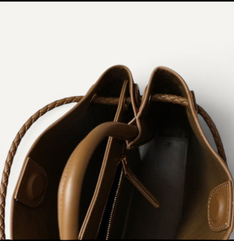 Jade Suede Leather Woven Tote Bag