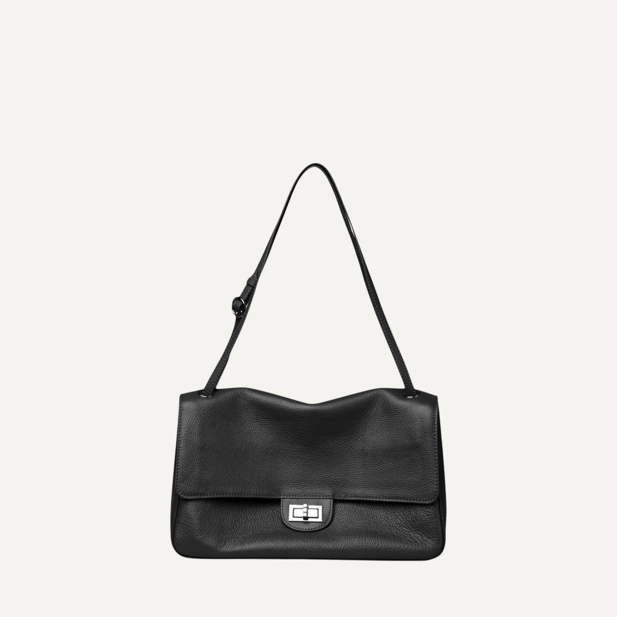 Fayecreations Eleanor Small black genuine leather shoulder bag with a soft structured body and double straps